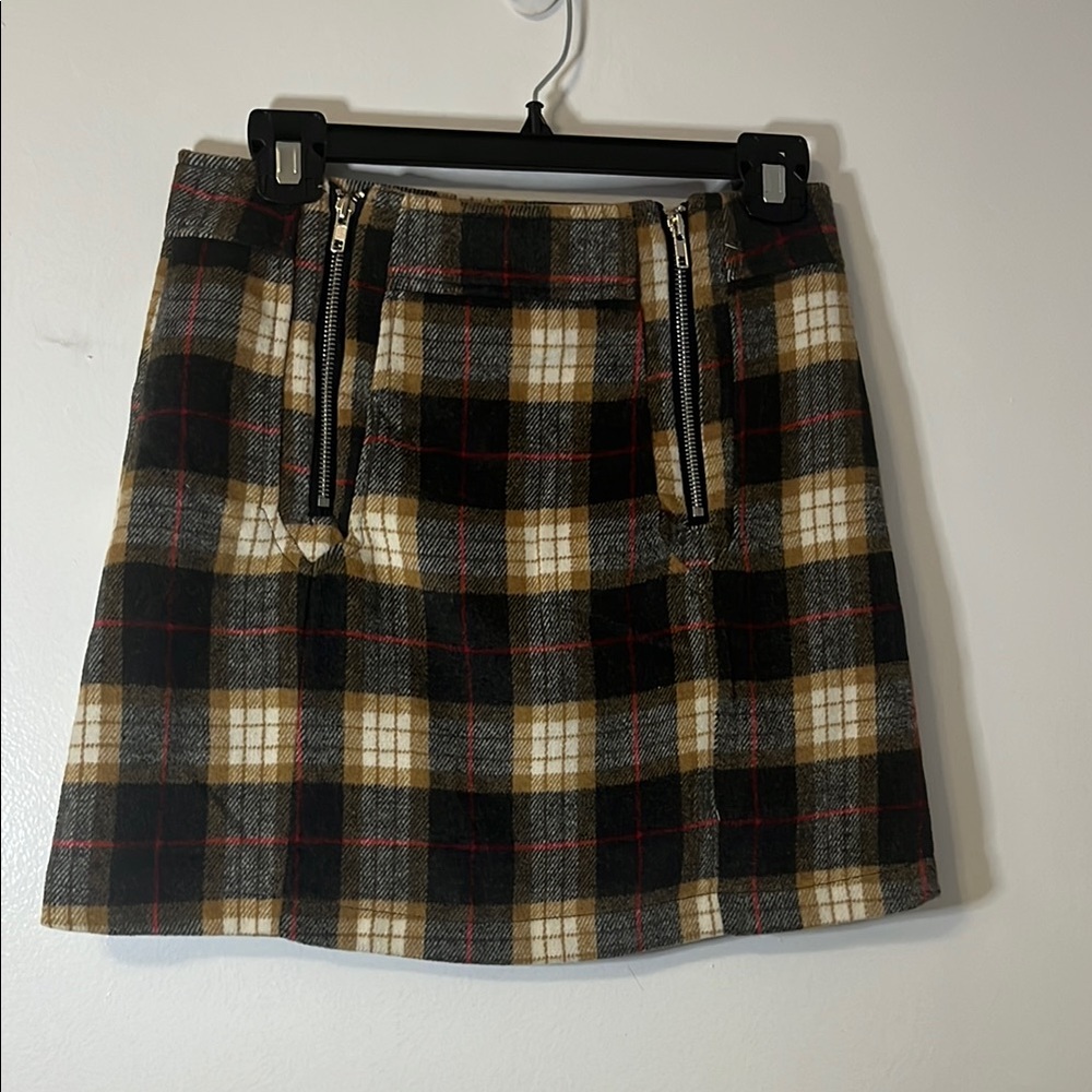 POL Black and Cream Plaid A-Line Skirt
